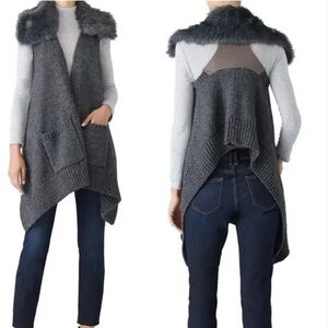 Kaufmanfranco Carbon Faux Fur Vest Knit Gray Boho Festival Sz L
